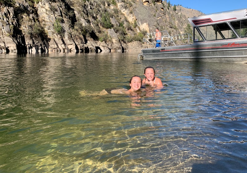 Swimming on a salmon river Idaho jet boat tour